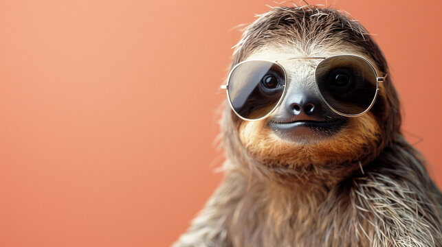 A sloth in sunglasses on a solid color background - Generative AI