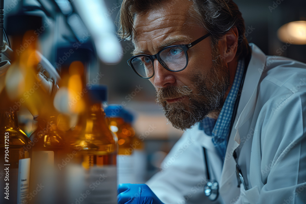 Aufkleber a doctor reviews lab results with a critical eye, interpreting the data to formulate a comprehensive