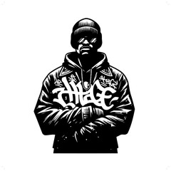 gangster; thug silhouette, people in graffiti tag, hip hop, street art typography illustration.
