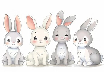 Cute bunnies: adorable bunny art featuring chubby cheeks, expressive eyes. Easter-themed content