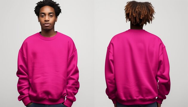 Bold Magenta Sweatshirt Mockup - Front and Back View Isolation on White
