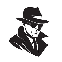 Spy Agent in cartoon, doodle style . Image for t-shirt, web, mobile apps and ui. Isolated 2d vector illustration in logo, icon, sketch style, Eps 10, black and white. AI Generative