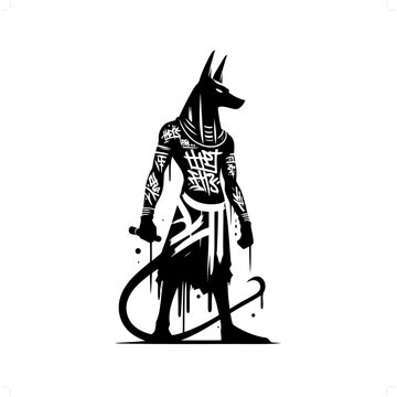 recommend clip art: Anubis silhouette, deity in graffiti tag, hip hop, street art typography illustration.