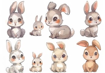 Obraz premium Cute bunnies: adorable bunny art featuring chubby cheeks, expressive eyes. Easter-themed content