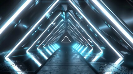 3d rendering of dark abstra,,ct sci-fi tunnel, Futuristic triangle spaceship corridor.