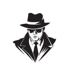 Spy Agent in cartoon, doodle style . Image for t-shirt, web, mobile apps and ui. Isolated 2d vector illustration in logo, icon, sketch style, Eps 10, black and white. AI Generative