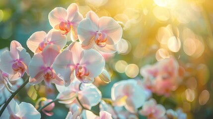 Vivid orchid flowers in radiant sunlight, a colorful display of life and nature s beauty