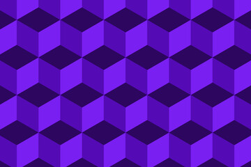 Abstract cube pattern on purple background. Isometric, 3d space looks like optical illusion.