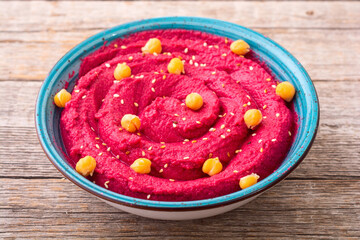 Declicious food from chickpea - beetroot hummus
