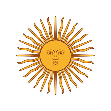 Sun of May symbol, Sol de Mayo in spanish, Argentina flag emblem, vector illustration