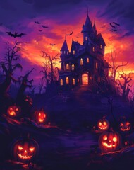 Fototapeta na wymiar halloween night background, cartoon illustration