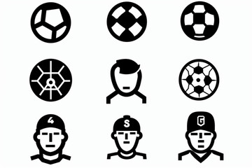 Athletic icons Pixel perfect. Football ,team, headcare ,... vector icon, white background, black colour icon