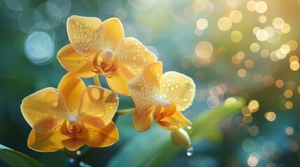 Bright yellow orchid flower in full bloom, displaying its vibrant and stunning blossom