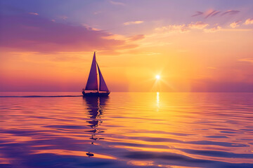 Tranquil Ocean Sunset: A Serene Sailing Against Radiant Hues