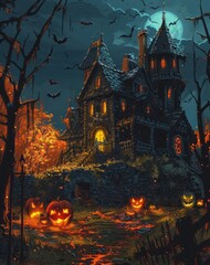 halloween night background, cartoon illustration