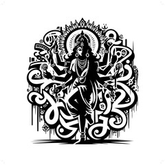 kali; deity mythology silhouette, deity in graffiti tag, hip hop, street art typography illustration.
