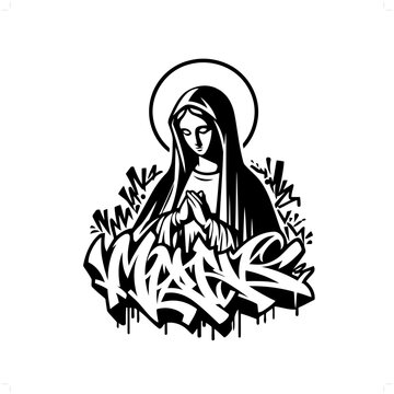recommend clip art: virgin mary silhouette, people in graffiti tag, hip hop, street art typography illustration.