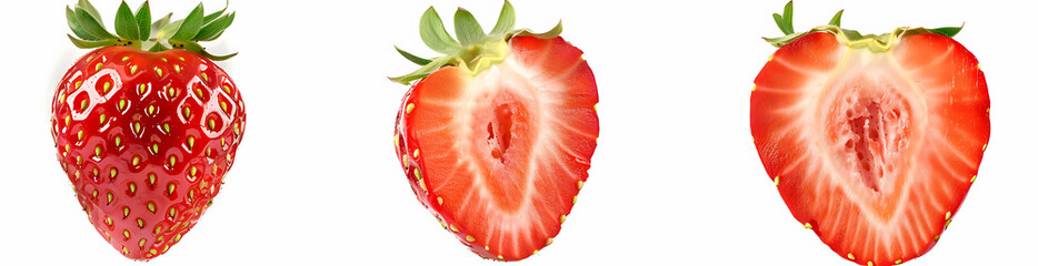 Set of three strawberries isolated on a white background, generative ai