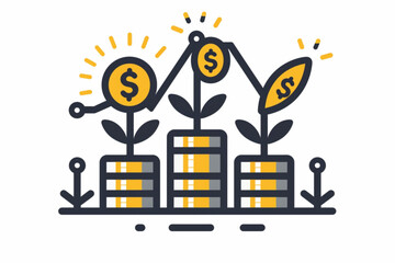 money growth illustration, business concept for investment vector icon, white background, black colour icon