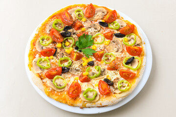 Delicious mixed pizza with rich content. Menu concept of choice and diversity. Pepperoni, Formaggi, Veggie, Karisik pizza