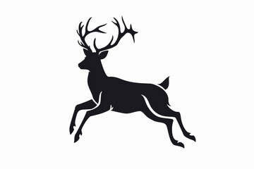 jumping deer icon illustration, simple deer logo design vector icon, white background, black colour icon