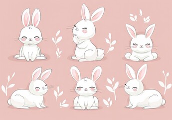 Cute bunnies: adorable bunny art featuring chubby cheeks, expressive eyes. Easter-themed content