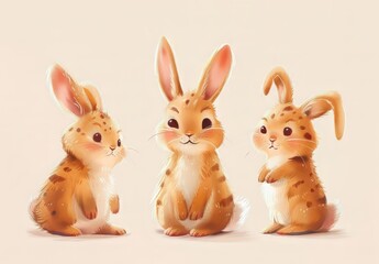 Fototapeta premium Cute bunnies: adorable bunny art featuring chubby cheeks, expressive eyes. Easter-themed content