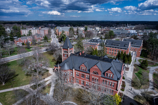 Aerial view of the University of New Hampshire in April 