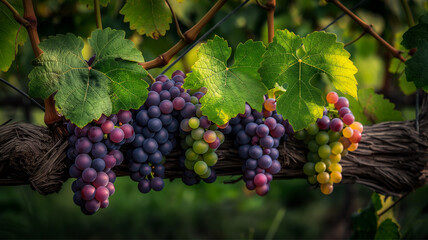 growing grapes, harvesting, bunches of grapes, multi-colored bunches of grapes
