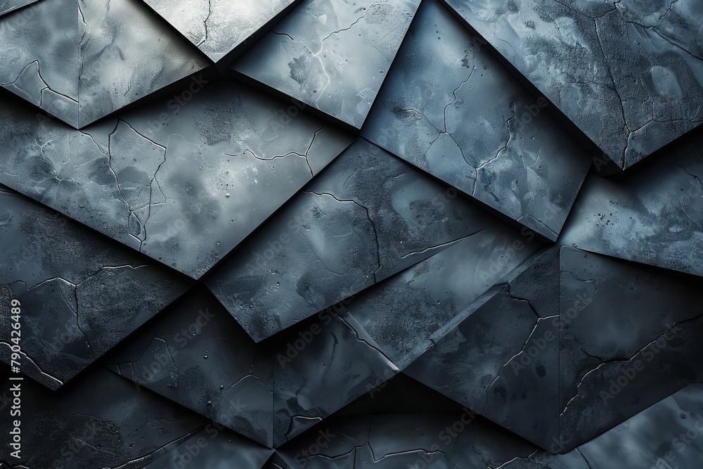 Poster an abstract image showcasing a geometric pattern of layered blue slate pieces with distinct textures