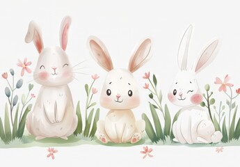 Obraz premium Cute bunnies: adorable bunny art featuring chubby cheeks, expressive eyes. Easter-themed content