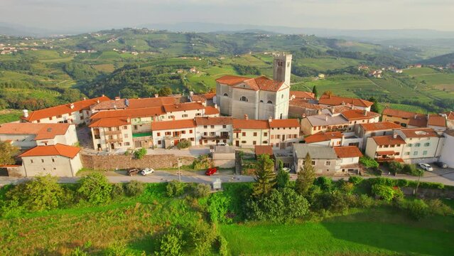 Smartno townscape and vineyards in Goriska Brda countryside region of Slovenia