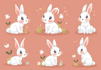 Cute bunnies: adorable bunny art featuring chubby cheeks, expressive eyes. Easter-themed content