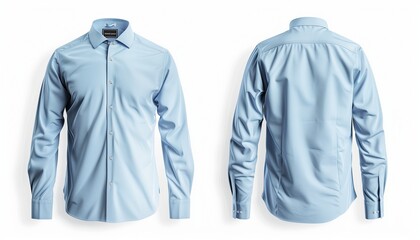 Sky Blue Plain Shirt Mockup Template for Print - Front and Back View, Isolated on White