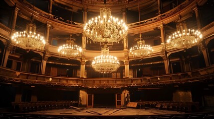 Obraz premium The Ghostly Echoes of an Abandoned Opera House Capture the once-grand interior of an abandoned opera house