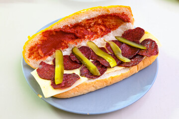 Turkish karisik atom  tost ( kasarli bazlama tost) . Sucuklu, Kasarli, kavurmali karisik tost. Flat baked bread toasted