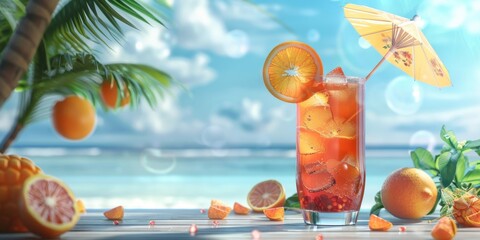 exotic fruit cocktails on the beach Generative AI
