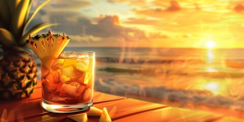 exotic fruit cocktails on the beach Generative AI - obrazy, fototapety, plakaty