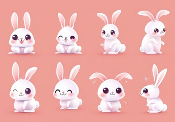 Obraz premium Cute bunnies: adorable bunny art featuring chubby cheeks, expressive eyes. Easter-themed content