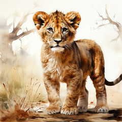 Obraz premium Watercolor African Lion, clipart Illustration, Generative Ai