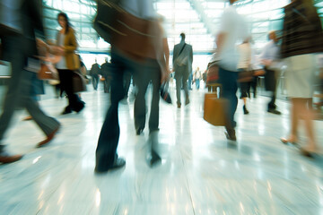Long exposure shot of crowdy business people walking in fast motion