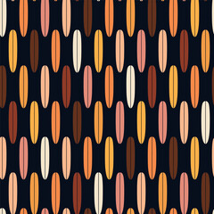 Vintage seamless pattern with surf boards. Abstract geometric wallpaper with surfboard shapes. Groovy vector background in style of retro. Colorful sporty summer design for textile, paper, wrap