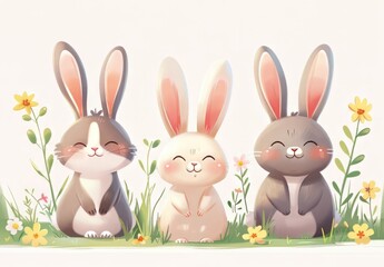 Fototapeta premium Cute bunnies: adorable bunny art featuring chubby cheeks, expressive eyes. Easter-themed content