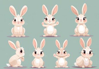 Obraz premium Cute bunnies: adorable bunny art featuring chubby cheeks, expressive eyes. Easter-themed content