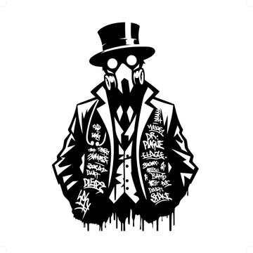 gassmask silhouette, horror character in graffiti tag, hip hop, street art typography illustration.