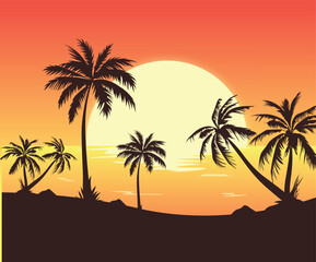 Palm leaves on beach. Vector illustration.