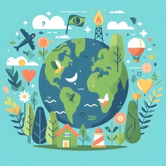flat illustration for happy earth day celebration