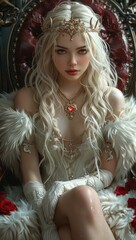 A beautiful woman sitting on an elegant throne