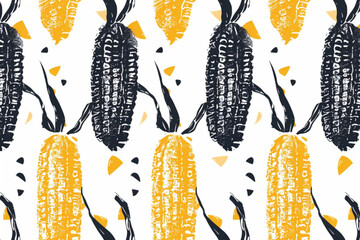 Fototapeta premium seamless corn pattern design, simple flat corn pattern template vector vector icon, white background, black colour icon