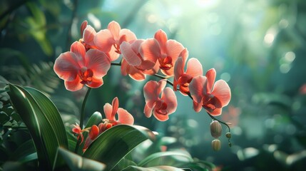 Elegant red orchids captured in ai rendering, displaying intricate details dancing in the breeze